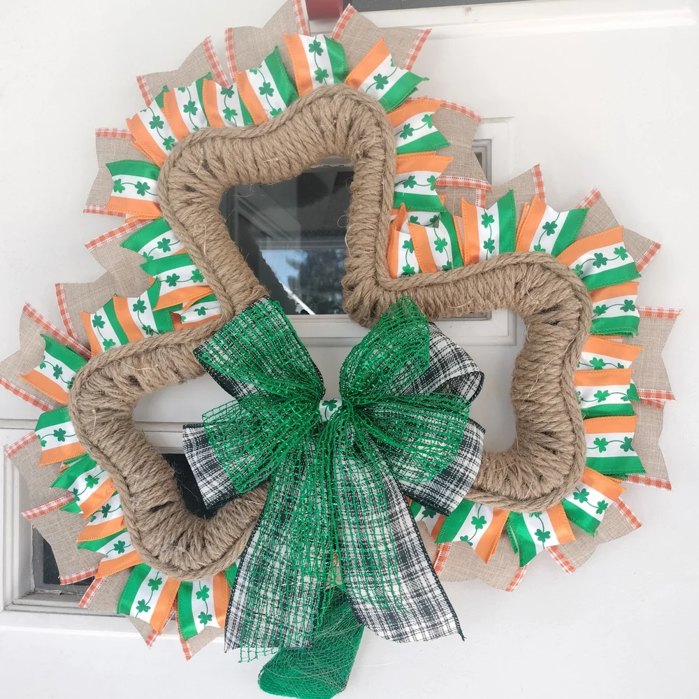 Rustic Shamrock Wreath with Green and Orange Accents